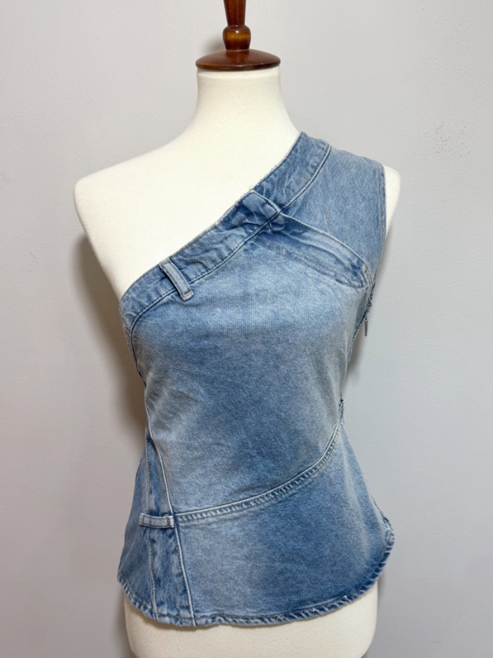 Zara Woman Asymmetric Deconstructed Denim Top Size Small NWT